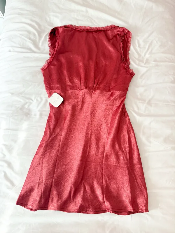 Altar'd State Blakely Dusty Red Satin Lace Mini Dress Size Large - Image 2