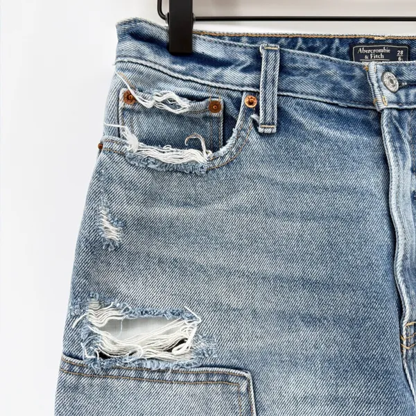 Abercrombie Annie High Rise Girlfriend Jeans 28 6S Short Double Knee Distressed - Image 2