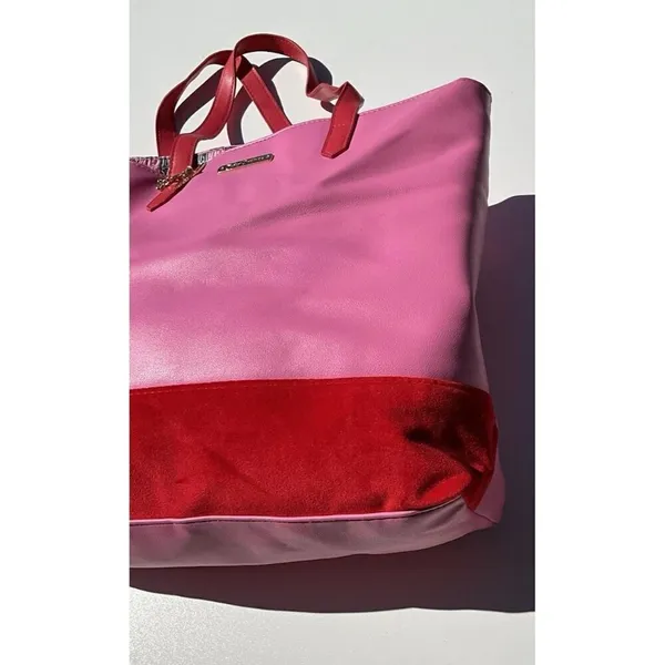 Vintage Juicy Couture Large Pink Leather Red Velvet Y2K Summer Travel Bag - Image 8