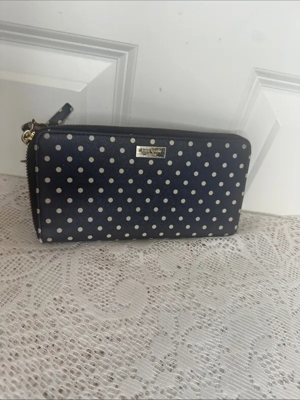 Kate Spade Navy blue Polka Dot Zip Around Wallet with Gold Logo - Image 2