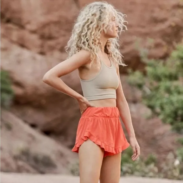 Free People Movement Boho Athleisure High Rise Coral Ruffled Layering Shorts L - Image 5