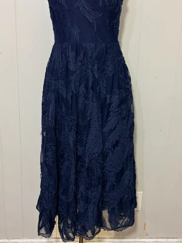 Dress the Population One Shoulder Textured Midi Dress Navy Blue Size L - Image 2