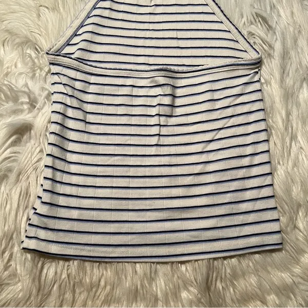 American Eagle Womens Size XS Halter Top White Navy Blue Stripes Textured Cotton - Image 6