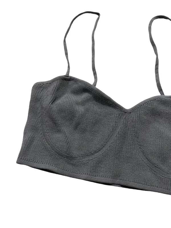 Zara Dusty Blue Ribbed Knit Crop Top Sweetheart Shirt Silhouette Large Women's - Image 9