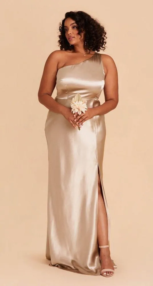 BIRDY GREY Kira Dress In Shiny Satin Neutral Champagne - Image 2