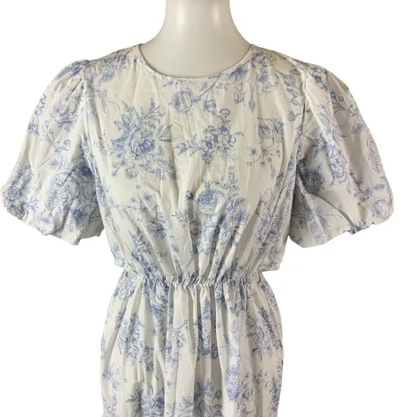 Indigo‎ Rose Blue Floral Puff Sleeve Tiered Midi Dress Cottagecore 10 - Image 2