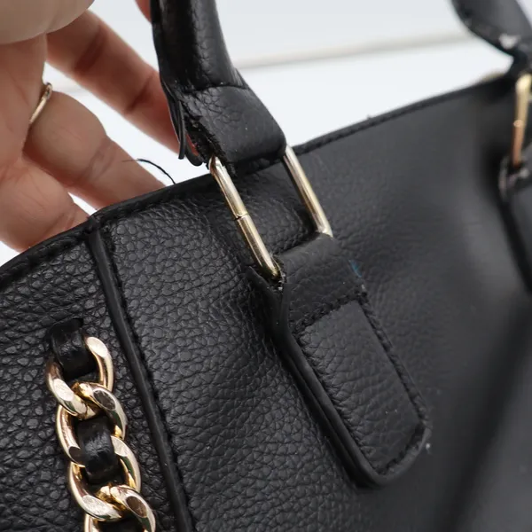 Marc New York Satchel Womens Large Black Pebbled Chain Accent Gold Hardware Fair - Image 13