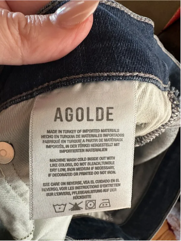 AGOLDE Sophie Mid Rise Ankle Skinny Jeans Dark Wash Frayed Raw Hem Size 31 - Image 4