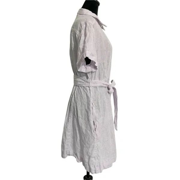 Hill House Size Large Linen The Laura Dress Lilac Stripe $165 - Image 4
