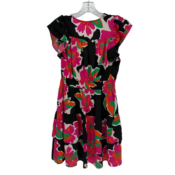 Entro Floral Mini Dress Womens M Black Pink Ruffle Boho Feminine Romantic Dainty - Image 10