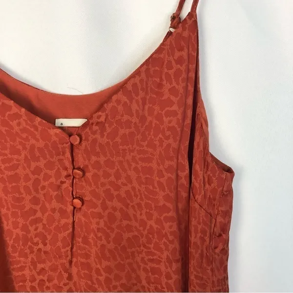 A New Day Orange Leopard Satin Henley Neck Cami‎ Tank Top S - Image 3