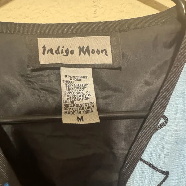 Indigo Moon‎ Tapestry Jacket Flax Cotton blend Embroidery Patchwork artsy sz M - Image 3