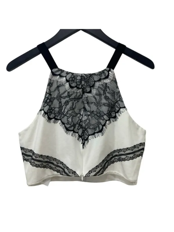 Lush Clothing Lace Halter Crop Top Women’s Size L White Black - Image 5