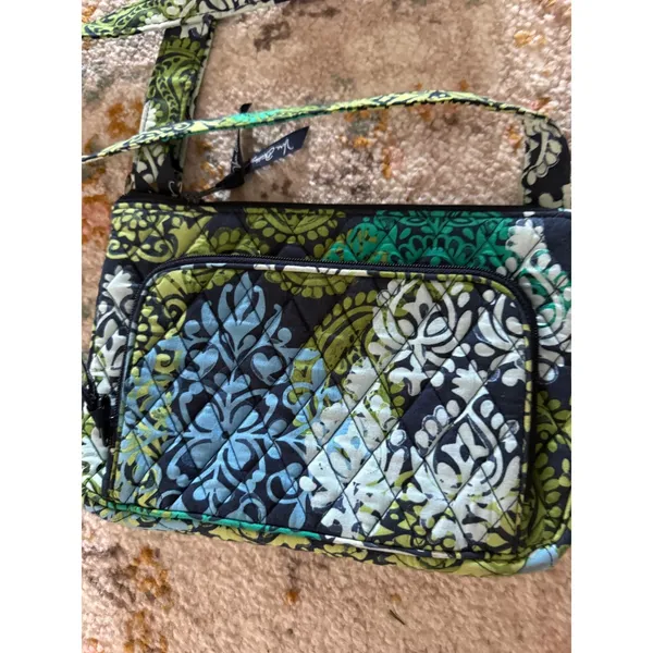 Vera Bradley Y2k Green Blue Paisley Quilted Cotton Crossbody Bag Organizer - Image 2