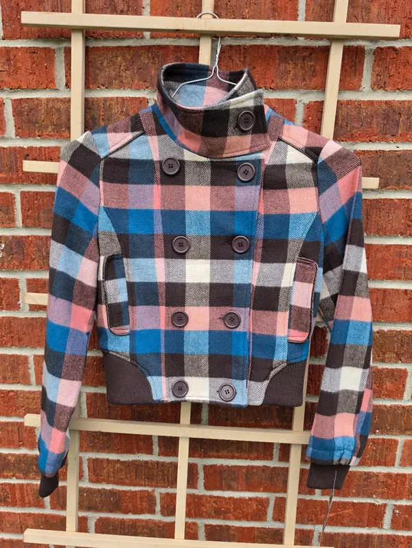NEW Beverly Hills Polo Club Wool Blend Plaid Crop jacket Medium - Image 5