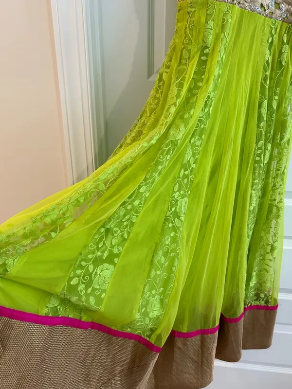 Indian Party Dress Partywear Lime Green Size M - Image 5