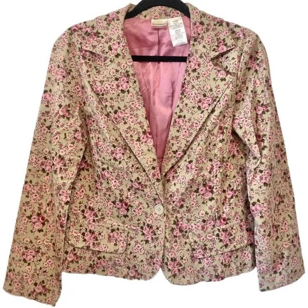 No Boundaries Vintage Y2K Floral Blazer Jacket Pink Tan Rose - Image 5