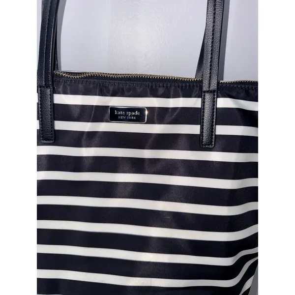 Kate Spade Hayden Sailing Stripe Tote Shoulder Bag Black and White Gold Zipper S - Image 2