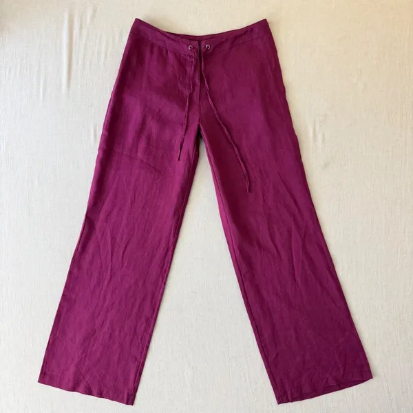 Spiegel Costal Linen Pants 2P Magenta Purple Wide Leg Drawstring Trousers - Image 3