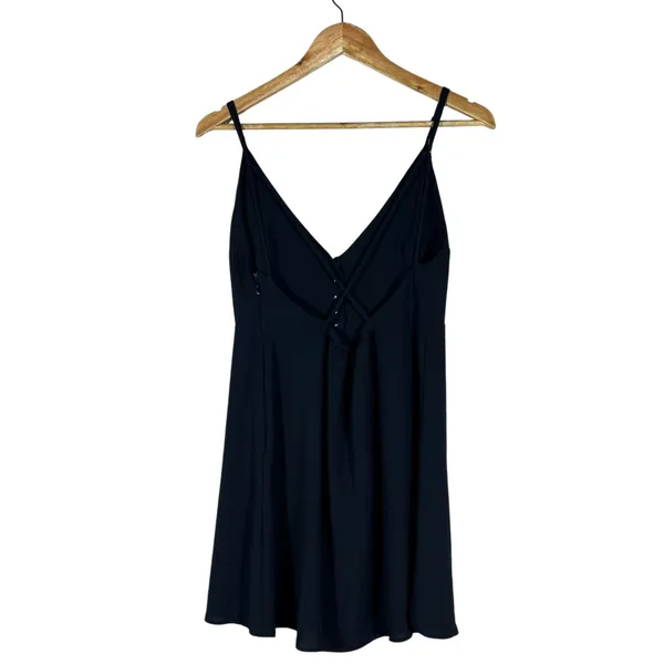 Urban Outfitters Button Front Solid Mini Dress Black 90s Style Cross Back Size M - Image 3