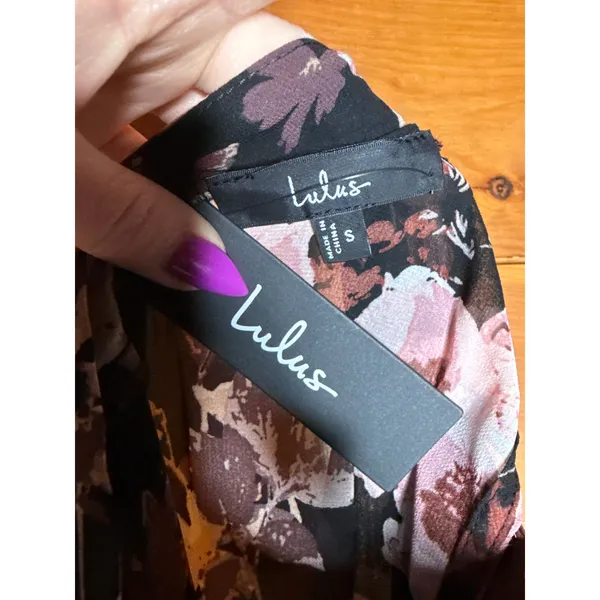 NWT Lulus In My Dreams Black and Pink Floral Print Midi Dress Tiered Cruise Sz S - Image 7