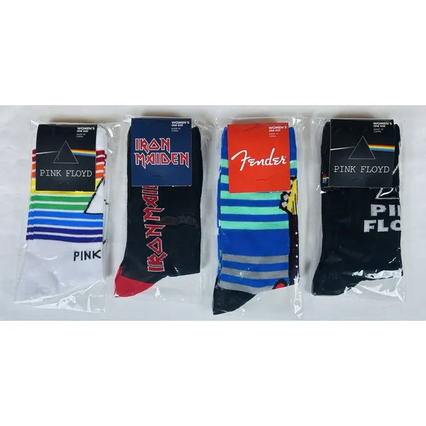 Rock Guitar Crew Socks Women's One Size Pink Floyd Fender Iron Maiden Lot/4 New - Image 2