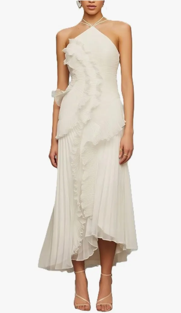 White Halter Neck Bridal Occasion dress - Image 2