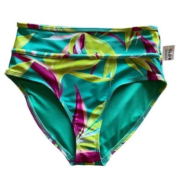 NWT Old Navy Teal World High-Waisted Bikini Swim Floral Quick Drying SZ S #1211 - Image 5
