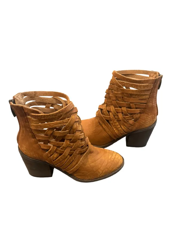 Free People Women's Carrera Leather Tan Strappy Zip Ankle Boots $198 EU 38 US 8 - Image 2