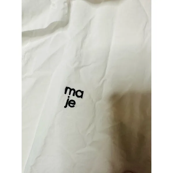 MAJE White 100% Cotton Cropped Button Up Long Sleeve Collared Shirt Size 2 - Image 10