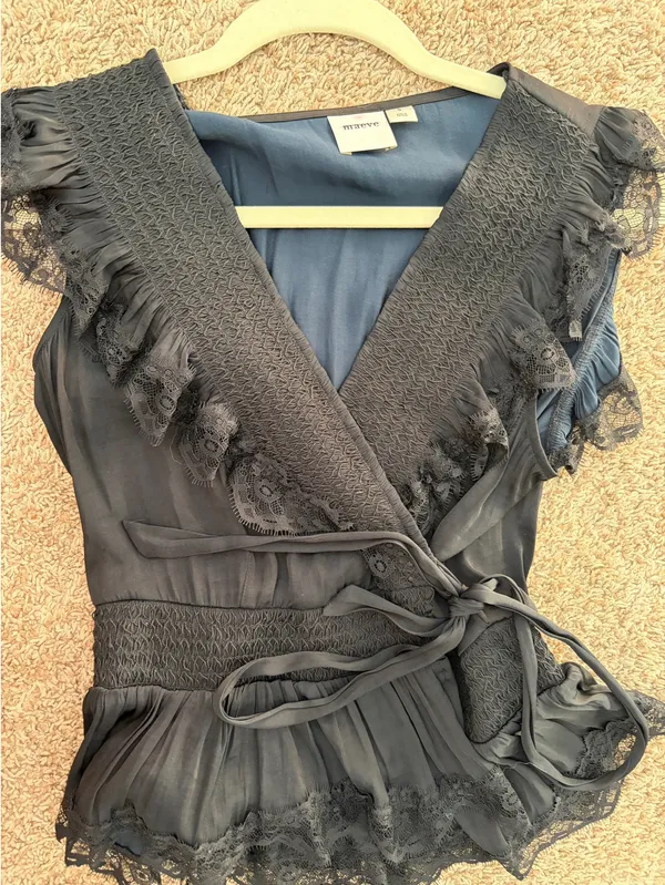 Anthropologie lace trim flutter wrap top - Image 2