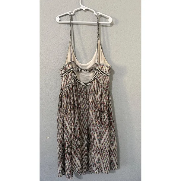 Free People Mini Dress M Multi Geometric Diamond Print Open Back Boho Ethereal - Image 12