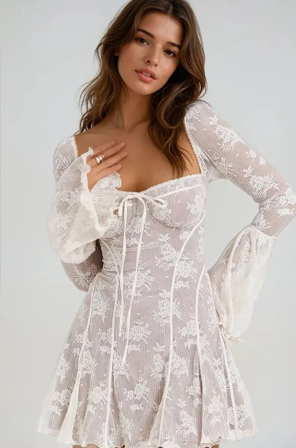 NWOT House of cb ANALISSA Vintage Cream Lace Corset Dress in long. Size Large+ - Image 3