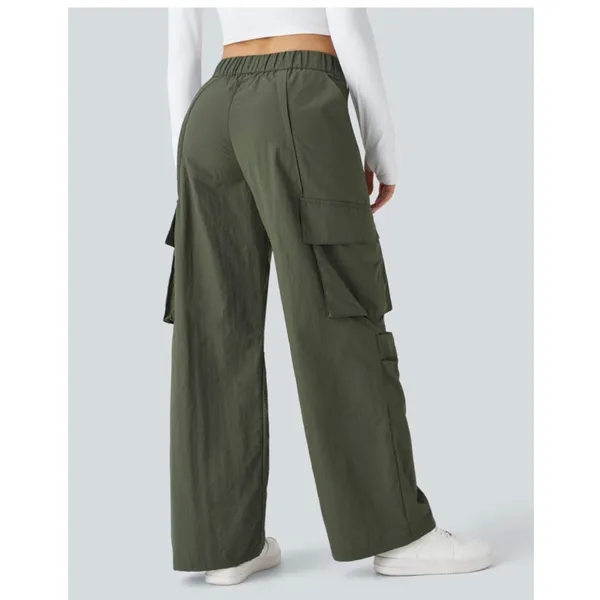 New Halara Women's XL Mid Rise Button Zipper Side Pocket Wide Leg Cargo Pants - Image 2