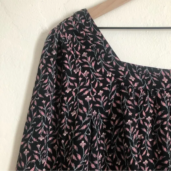 Ann Taylor Loft Floral Square Neck Long Sleeve Lightweight Blouse Top Medium - Image 2