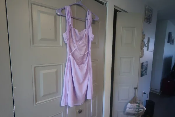 Shein special ocassion mini short dress ruched top in lilac purple size small. - Image 9