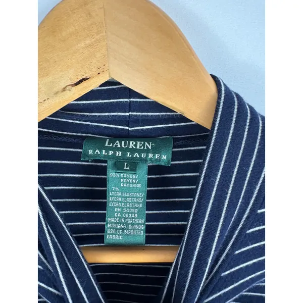 Lauren Ralph Lauren Short Sleeve Stripe Turtleneck Top Blue White Size Large - Image 3