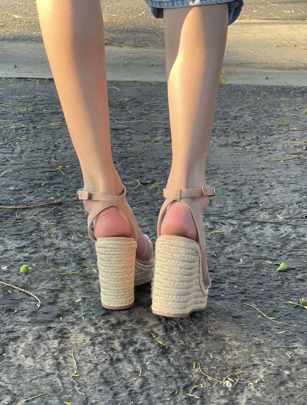 Clear Strap Espadrille Platform Wedges Tan Size 8 - Image 2