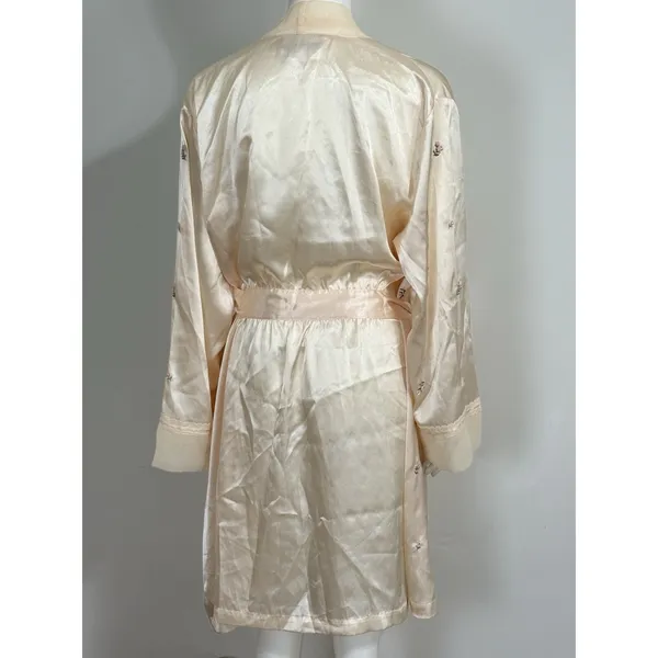 Morgan Taylor Women's Size XL Satin Cream Floral Kimono Robe Belt Embroidered - Image 7