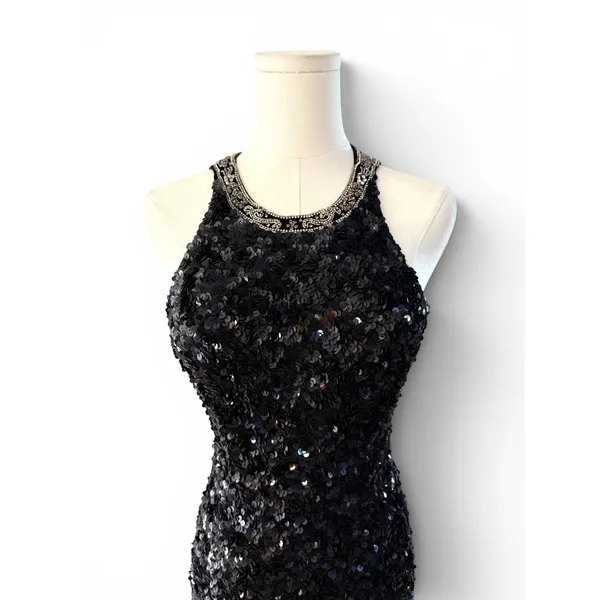 Sherri Hill 51430 Black Sequin Halter Gown Open Back High Slit‎ NWT Size 0 - Image 5