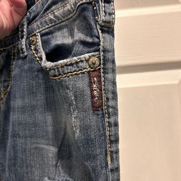 Silver Jeans Pioneer Distressed Bootcut Dark Wash Denim W30 L28 Y2k Boho‎ Grunge - Image 7