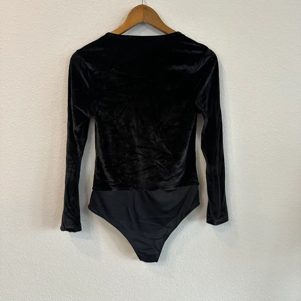 Cowl Neck Rhinestone Fringe Velvet Bodysuit 135 - Image 2