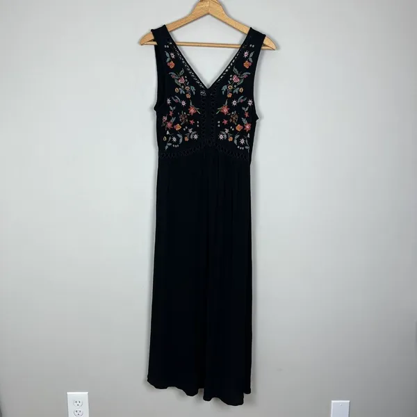 World‎ Market Dress Womens Small Medium Black Embroidered Floral Maxi Boho India - Image 16