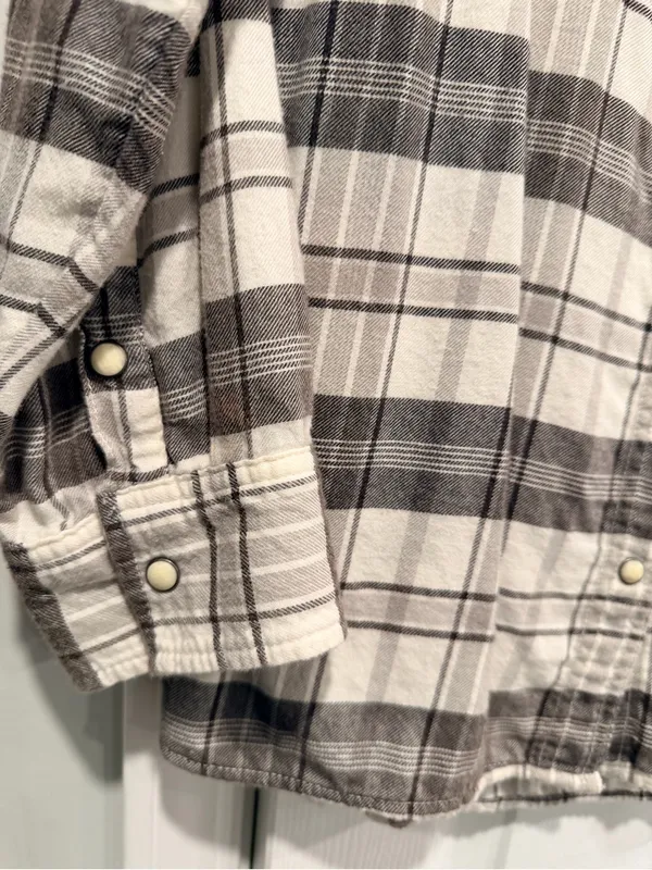 American Eagle Size XL Seriously Lived-In Gray Plaid Flannel Shirt Pearl Snap - Image 5