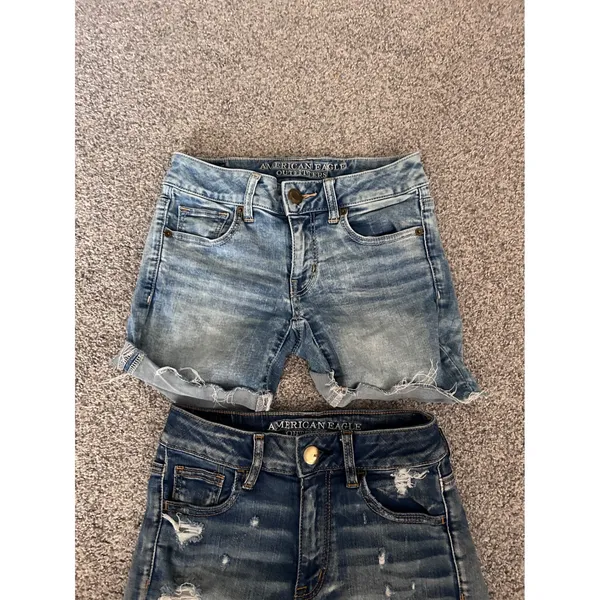 American Eagle Denim Shorts Bundle Hi-Rise Shortie‎ Midi Distressed Blue Size 0 - Image 3