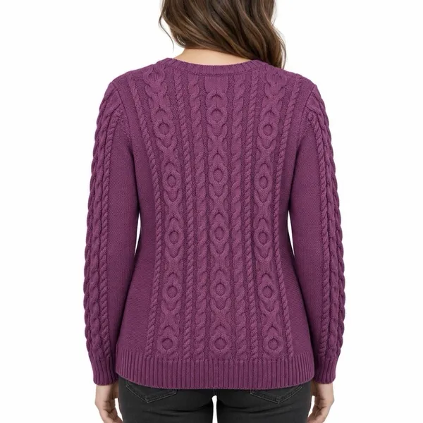 LL Bean Purple Double L Mixed Cable Cotton Crew Neck Pullover Sweater Size XS - Image 2