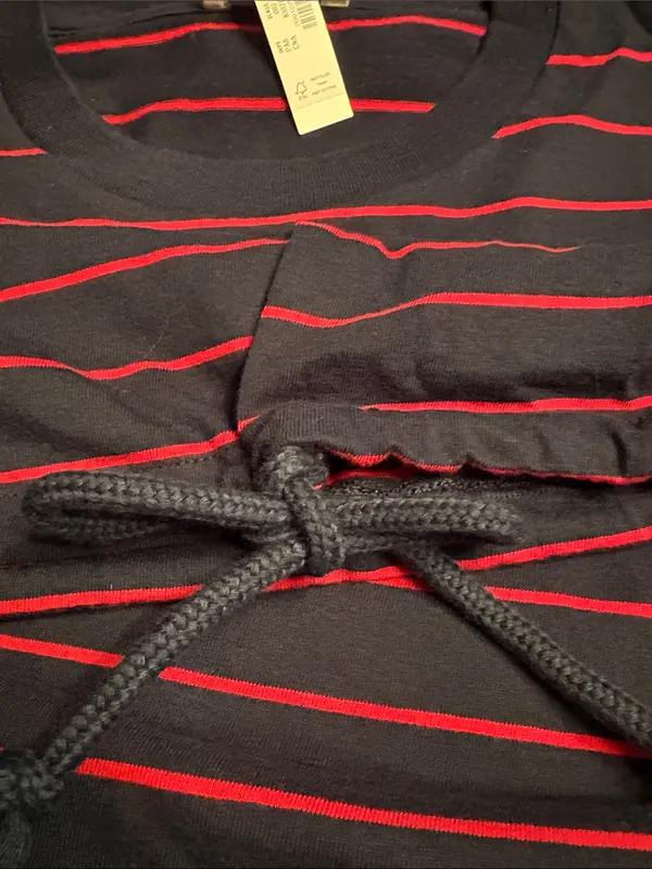 Madewell women’s The Perfect Tie-Waist Tee Jersey navy red stripe Size L NWT - Image 7