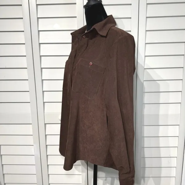 CB‎ Carry Back Womens Faux Suede Shirt 6 Brown Button Front Western 90s Vintage - Image 3
