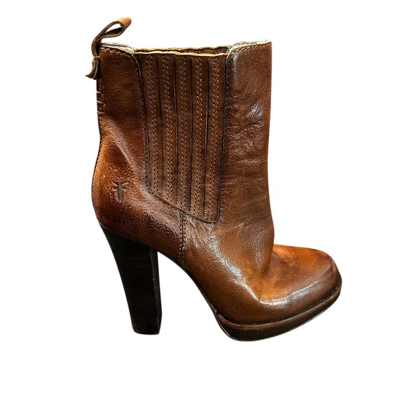 FRYE Size 8 Donna‎ Chelsea Boots Brown Leather Ankle Boots Stacked Heel - Image 6