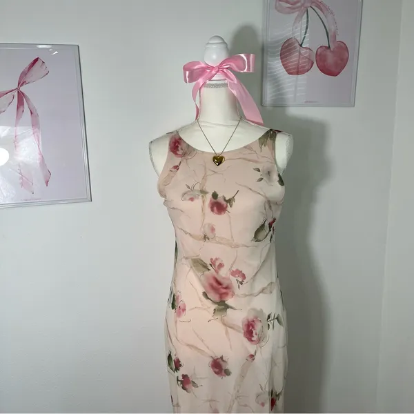 Maurices Deadstock Floral Cream‎ Rose Vintage Y2K Midi Dress Womens Medium - Image 3